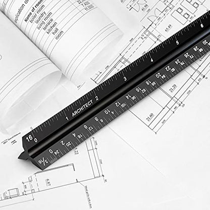 12" Architectural Scale Ruler Aluminum Architect Scale Ruler, Black - color: Black