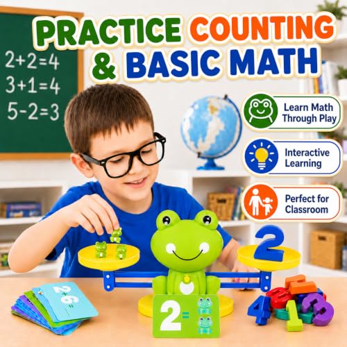 CozyBomB Frog Scale Balance Counting Toy - Preschool Math Learning Games - color: Green