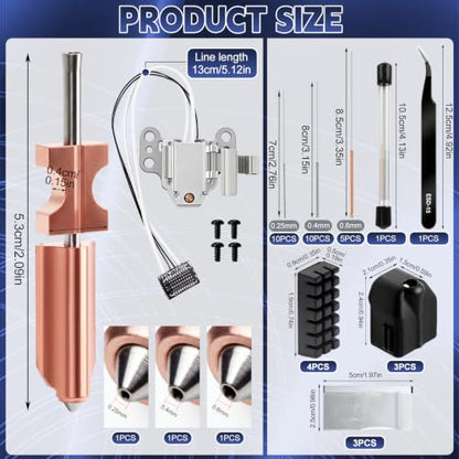 3PCS 0.25/0.4/0.6MM AD5X Nozzle Kit and 1PCS Hotend Heating Assembly, All Metal Quick-Detachable Nozzle Kit, 600mm/s High-Speed, with 3 Silicone Sock, 4 Nozzle Brush, 25 Cleaning Needles, Tweezer - size: 40PCS