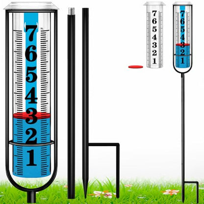 Rain Gauge Outdoor, Freeze Proof Rain Gauges Outdoors Best Rated, 7" Capacity Large Clear Font and Scale Rain Guage with Long Stake for Yard Garden, Rain Water Meter with Two Plastic Replacement Tube - color: Large rain gauge with 2 tubes