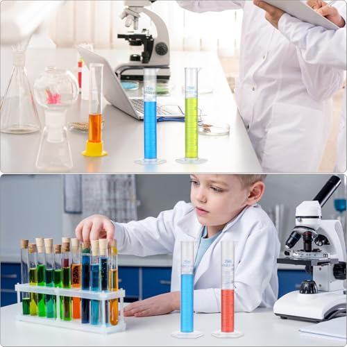 QWORK 25 ml Plastic Measuring Cylinders, 10 Pieces Lab-Tested Graduated Cylinders with Hexagonal Base