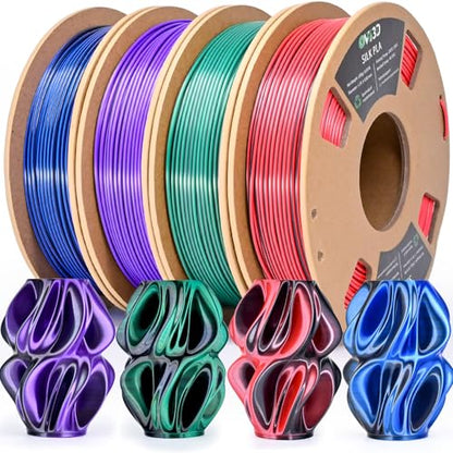 OVV3D PLA 3D Printer Filament Bundle 250g x 4 Spools, Silk PLA Filament - color: Silk Black Purple Red Green Blue