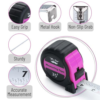 Mr. Pen- Retractable Tape Measure 25 ft, Pink, Easy Read - color: Pink, size: 1 pcs