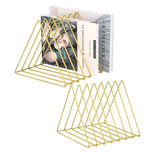 Urban Deco Triangle Desk Organizers Metal Wire Magazine Holder 7 Sections Decorative File Folder Organizer Vinyl Record Storage Office For Desk - Gold Magazine File Holder - Pack of 2 - color: Gold 7 Slot*2 Packs