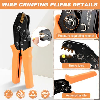 950pcs Pin Connectors Kit with Crimping Plier, Car Electrical 1/1.5/1.8/2.2/2.3/2.8/3.5mm Male & Female Wires Pins Seals Removal Tool kit, Motorcycle Non-Insulated Plug Crimp Set