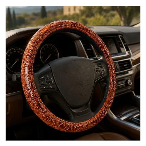 15" Leather Car Steering Wheel Cover (Brown) - color: Brown