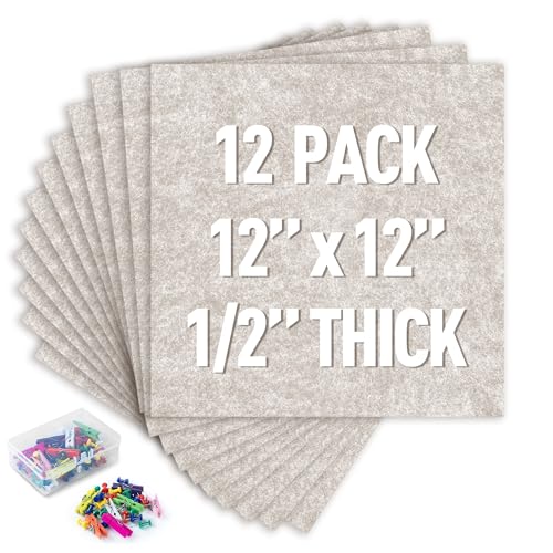 AKTOP Cork Bulletin Board 12x12, 1/2" Thick Felt Cork Board Tiles 12 Pack, Small Square Pin Board for Wall, Self Adhesive Corkboards with 120 Push Pin Wood Clips for School, Home & Office, Latte - color: Latte, size: 12"x12" - 12Pack