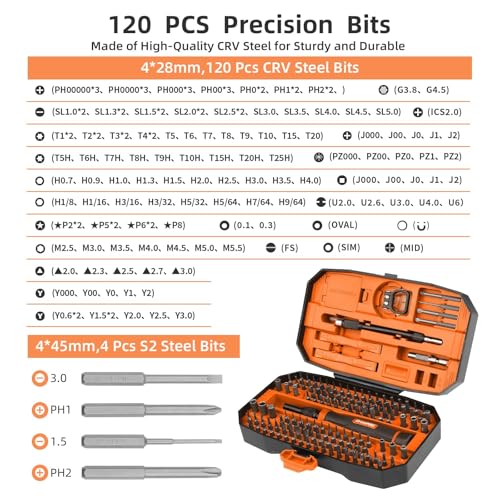 GRENPRO Precision Screwdriver Set 152-in-1, Magnetic Micro Screwdriver Set with Carrying Case, Professional Repair Tool for Laptop, MacBook, PC, Mobile, PS5, Xbox, Glasses, Watches, Jewelry - color: Orange Black