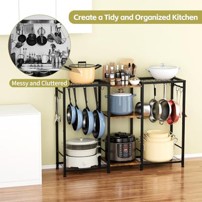 Pot Rack —Expandable Pot and Pan Organizer Rack, Freestanding Kitchen Pot and Pan Rack Storage Stand, Vertical Pan & Lid Hanging, Rustic Wood Top for Kitchen Storage & Organization