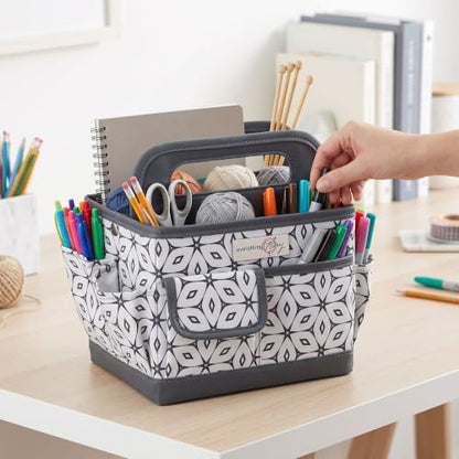Everything Mary Desktop Organizer Caddy – Collapsible Craft & Sewing Storage Tote, Grey Geometric, Portable with Handles - color: Dark Grey