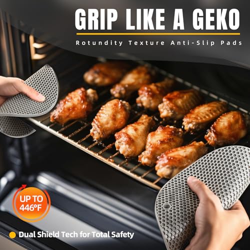 4 Pack Silicone Hot Pads & Pot Holders - Heat Resistant Non-Slip Mats for Kitchen Countertops, Trivets for Hot Pots, Dishwasher Safe & BPA-Free (Black) - color: Gray
