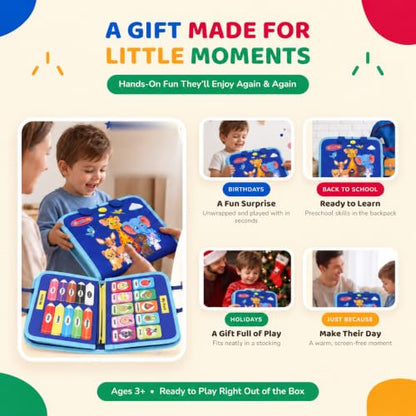 URBAN TOYS Montessori Busy Board, Toddler Activity Book, Learning Toys 3+ - color: Blue