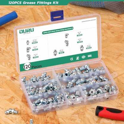 OURU 120PCS Grease Fittings Assortment Kit, SAE with Wrench Kit - size: 120