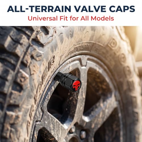 4 PCS Skull Car Wheel Tire Valve Stem Caps, Aluminum Hexagon Tire Cap, Valve Stem Covers, for Most Cars (Red) - color: Red