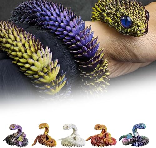 3D Printed Animals Set 3D Printed Snake Toys 3D Printed Articulated Flexible Fidget Toy 3D Printed Animals Exquisite Cute Pet Toy Children/Adults Fidget Toys (Purple & Gold, 17.7) - color: Purple & Gold, size: 17.7