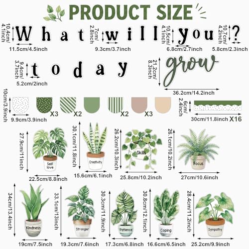 Plant Bulletin Board Decorations Set Inspirational Greenery Eucalyptus Classroom Decor What Will You Grow Today Growth Mindset Paper Cutouts for Back to School Teacher Home Wall Door Party Supplies - style: Plant