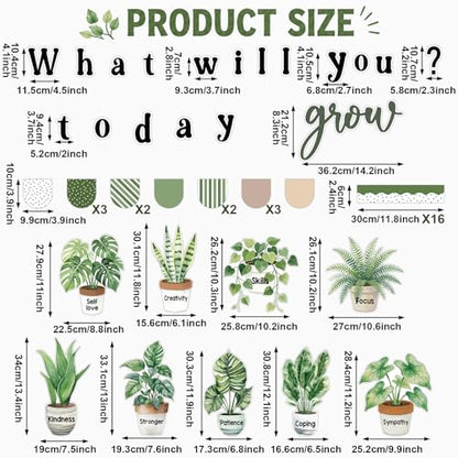 Plant Bulletin Board Decorations Set Inspirational Greenery Eucalyptus Classroom Decor What Will You Grow Today Growth Mindset Paper Cutouts for Back to School Teacher Home Wall Door Party Supplies - style: Plant
