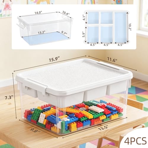 Citylife 17QT 4-Pack Plastic Craft Storage Box Buildable Lid Removable Tray - size: 4 Packs-17 QT