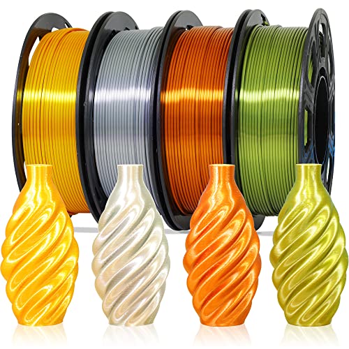 1.75mm Silk Shiny PLA 4 Metal Colors Bundle Pack: Shiny Metallic Gold/Silver/Copper/Bronze, Each Spool 250g, 4 Spools Packed, Total 1Kg 3D Printing Filament Material with Extra 3D Print Tool by MIKA3D - color: Gold+silver+copper+bronze