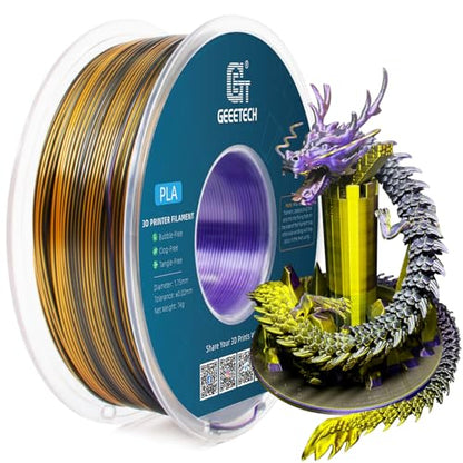 Geeetech Silk PLA Tri Color Filament 1.75mm 3D Printer Filament, Coextrusion Purple Gold Black Tri-Colors Metal-Like Shiny Silk PLA Filament, 1kg (2.2lbs) 1 Spool, Dimensional Accuracy +/- 0.02 mm - color: 1kg Triple Color Purple-gold-black