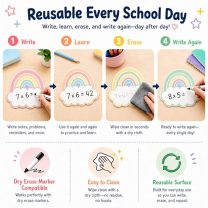 Cinrobiye 24 Pcs Dry Erase Stickers for Classroom Tables, Reusable Writable Decals with 2 Scrapers, Waterproof Dry Erase Spots for Desks, Whiteboards, Walls, Teacher Classroom School Supplies - color: Rainbow