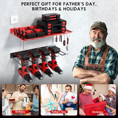 KSVO Wall Mount Power Tool Organizer, Heavy Duty Drill Rack, Red