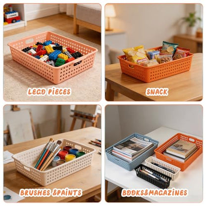 Carperipher 10 Pack Plastic Storage Baskets,Turn-in Paper Trays Classroom with Handle&Pencil Organizer,Stackable Letter Tray for Office A4 Doucuments,Morandi