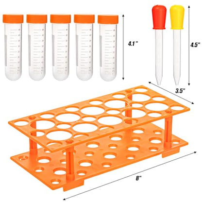 ZENFUN 12 Pieces Jumbo Test Tubes with Stand, Plastic Test Tubes for Primary Science, 5 Pieces Jumbo Test Tubes, 6 Pieces Liquid Droppers Silicone and 1 Piece Storage Stand, Multi-Color