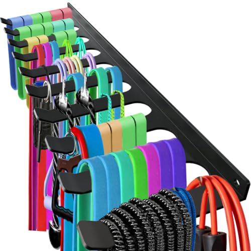 Gym Home Rack 10 Hook Heavy-Duty Wall-mounted Organizer Multi-Purpose Workout Gear Wall Hanger Black Storage for Resistance Bands Jump Ropes Lifting Belt