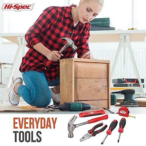 Hi-Spec Household Starter Tool Kit with Compact Carry Toolbox, Red - color: Red