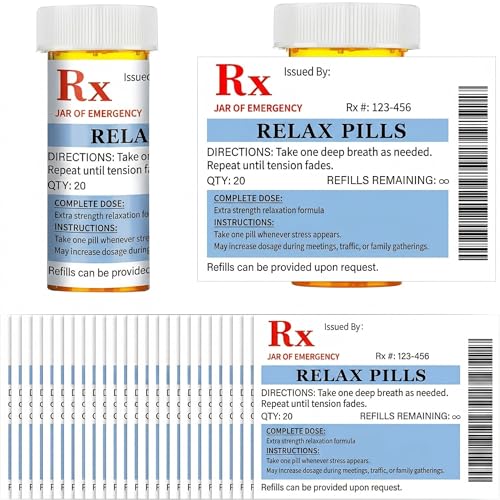 Kigeli 60 Pcs Relax Pill Labels Stickers Funny Gag Gift for Office Coworker Novelty Gift Nurse Party Favors Medication Pill Bottle Labels Stickers Nursing Pharmacist Party Supplies for School College - style: Relax Pill