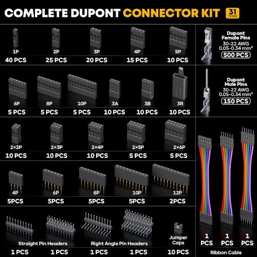 Dupont Crimping Tool Kit w/Extractor, 31 Types 2.54mm Connectors