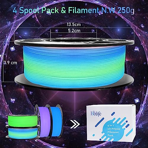 BLIFE Glow in the Dark PLA Filament,1.75mm Glow PLA 3D Printer Filament - color: Glow in Dark: Green, Purple, Blue, Rainbow
