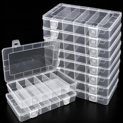 10 Pcs Small Tackle Box, Clear Tackle Box Organizer, 8.2 x 4.6 x 1.3 in Transparent Plastic Storage Cases for Fishing Gear, Beads, Screws and Crafts