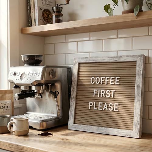 Rustic Cappuccino Felt Letter Board 10x10 Inch with Stand and Wood Frame - color: Rustic Cappuccino
