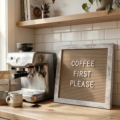 Rustic Cappuccino Felt Letter Board 10x10 Inch with Stand and Wood Frame - color: Rustic Cappuccino