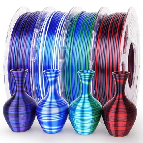 AMOLEN Silk Multicolor PLA Bundle, Fast Color Change, 200g X 4 Spools - color: Black Red/Blue Silver/Green Blue/Blue Purple
