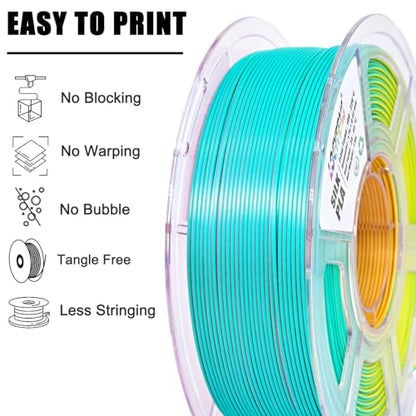 PLA Filament 1.75mm, Silk Rainbow Color PLA Filament, Tri Color 3D Printer Filament Sky Blue Yellow Rose Red, Fit to AMS, 1kg/Spool - color: Tri-color Sky Blue & Pink & Yellow