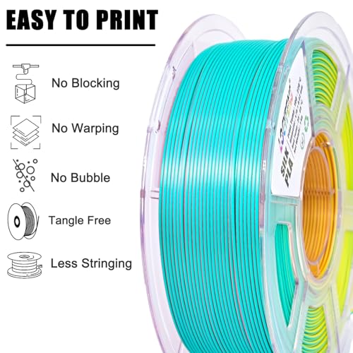 PLA Filament 1.75mm, Silk Rainbow Color PLA Filament, Tri Color 3D Printer Filament Sky Blue Yellow Rose Red, Fit to AMS, 1kg/Spool - color: Tri-color Sky Blue & Pink & Yellow