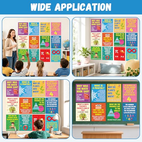 gisgfim 12Pcs Math Posters for Classroom Math Puns Poster Funny Mathematics Posters Bulletin Board Decorations Teacher Supplies for Elementary Middle High School Educational Wall Art Decor 14 x 11 In