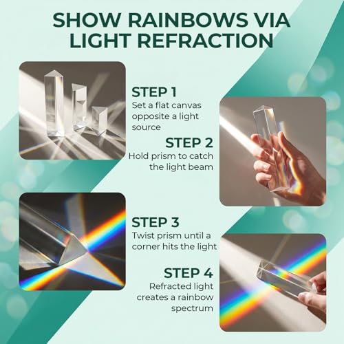 3 Pcs Equilateral Glass Prism, 1",2" & 4" Rainbow Crystal Prisms for Kids, Light Prism for Physics Teaching, Rainbow Maker and Photography