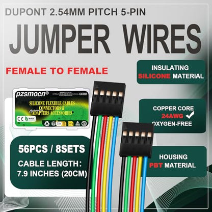 8Sets/56Pcs 24AWG 20cm Dupont 2.54mm 5Pin Black F-F Header Cable - size: 5-Pin, style: Female to Female