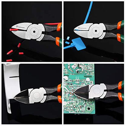 SPEEDWOX Side Cutters 7 Inch Wire Flush Cutters Angled Wire Cutting with Spring Functional Precision Tools for Cutting Electronics Wires Handmade and Any Clean Cut Needs - size: 7"