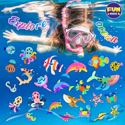 Ocean Magic Water Elves Toys Kit, FunKidz Aqua Squishy Craft Kit for Kids 25 Bright Ocean Colors Gel 16 Ocan Creature Molds Great Birthday Gift for Boys Girls Summer Activities
