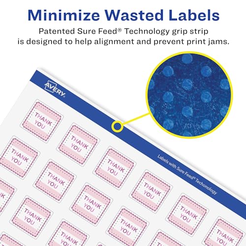 Avery® Matte White Removable Square Labels, Sure Feed® Technology, Print-to-The-Edge, 1" x 1", 2,400 Removable Labels, Laser/Inkjet Printable - style: 2,400 labels