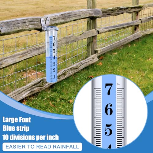 Accurate Rain Gauge Outdoor,7" Rain Gauges Outdoors Best Rated with Stainless Steel Rack Holder, Thickened Plastic Large Precise rain Measure Guage for Yard Fence Garden Lawn Farm - color: Large Font Rain Gauge