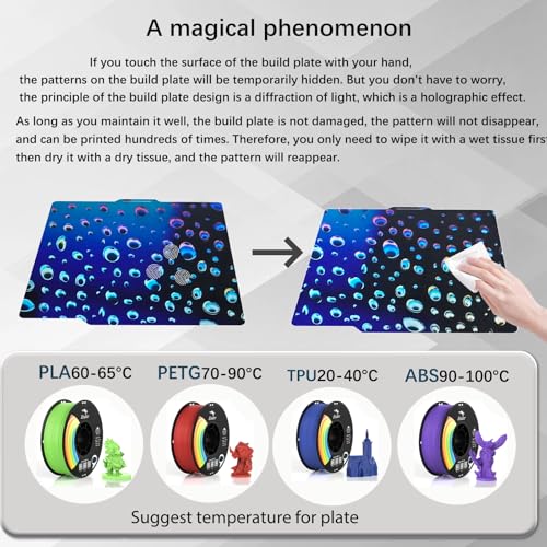 Upgraded Bambu Lab Build Plate for X1/X1C/X1E/P1P/P1S/A1, Double Sided Smooth Sweetheart+Waterdrop Spring Steel Build Plate for Bambu Labs 3D Printers Flexible Print Bed 257x257mm. - style: P1/X1/A1/P2S Holographic Plate(H6H)