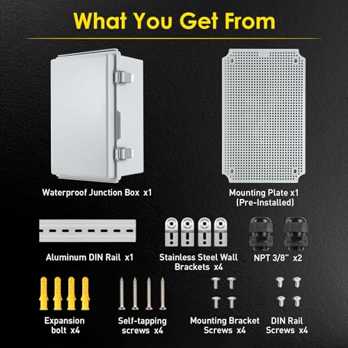 IP67 ABS Outdoor Electrical Junction Box Waterproof with Aluminum DIN Rail - color: Grey, size: 11.4''×7.5''×5.5''
