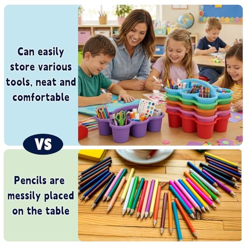 6 Pack Classroom Caddy With Handle for School Supplies, Rainbow - color: Rainbow