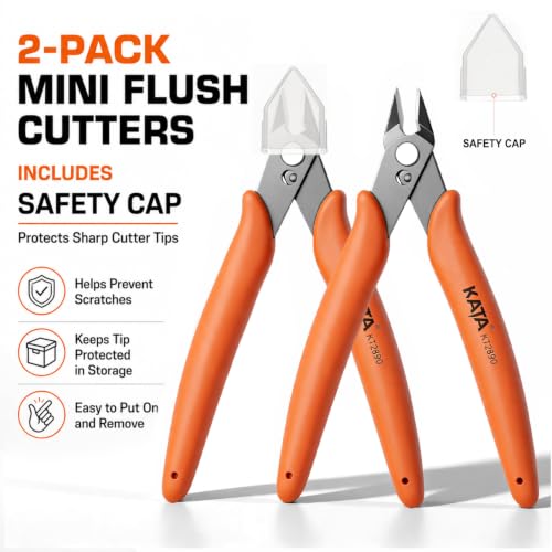 KATA Micro Wire Cutters, 5-Inch Precision Flush Cutter Tool for Electronics - color: 2 Pack 5" Orange